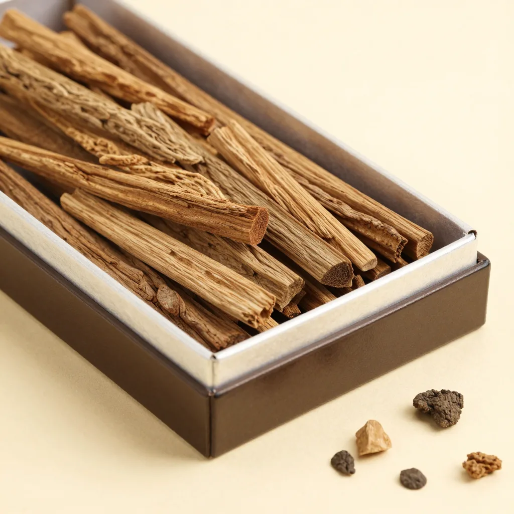 A large box of classic bakhoor wood chips on a light background
