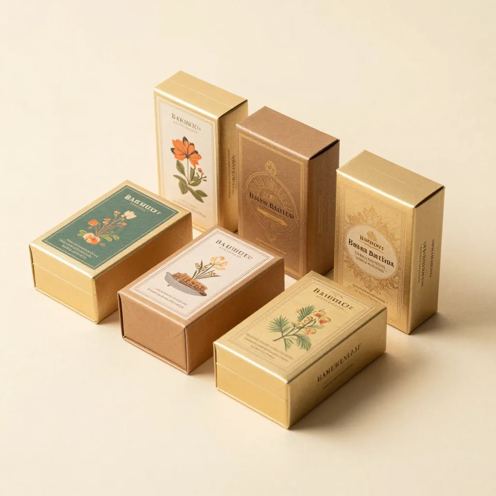A sampler set of four bakhoor boxes on a light background